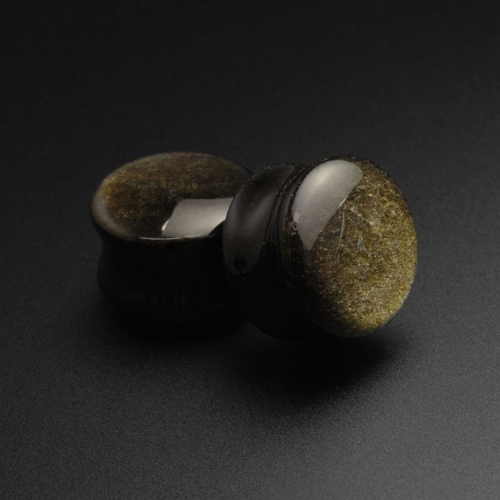 Goldener Obsidian Double Flare Konvexer Bio Stein Plug | Organic Ohrmesser in Verschiedenen Größen 4 Mm - 16 von OrganicsPlugShop
