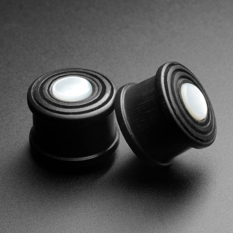Schwarzes Areng Holz Mit Geschnitzten Kreisen & Mop Inlay Double Flare Bio-Holz Ohr Plug Stretcher | Größen 8 Mm - 25 Stärken von OrganicsPlugShop