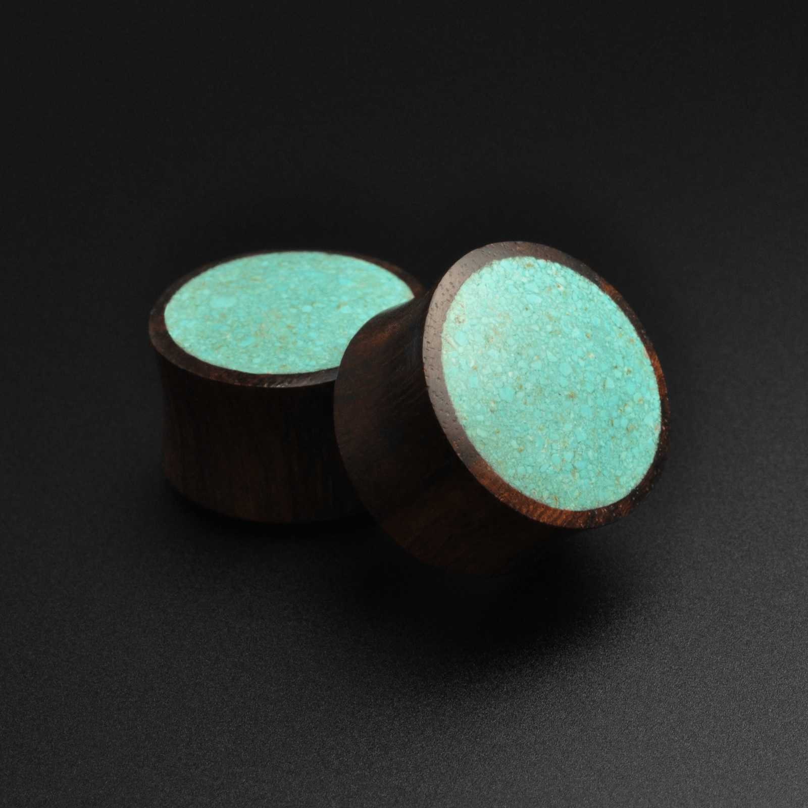 Sono Holz Mit Crushed Türkis Inlay Double Flare Bio Plug | Größen 6 Mm | 2G - 25 | 1" von OrganicsPlugShop