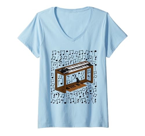 Damen Jazz-Orgel, Musiknoten, Organist, Musiker T-Shirt mit V-Ausschnitt Damen Jazz-Orgel, Musiknoten, Organist, Musiker T-Shirt mit V-Ausschnitt von Organist Organ Music Jazz Musician By DoodleRob