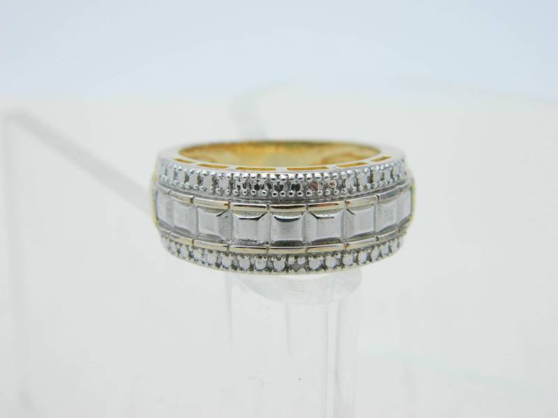 Roman Signiert .925 Sterling Silber Gold Vermeil Diamant Chip Band Vintage von OrganizedChaosLLCMa