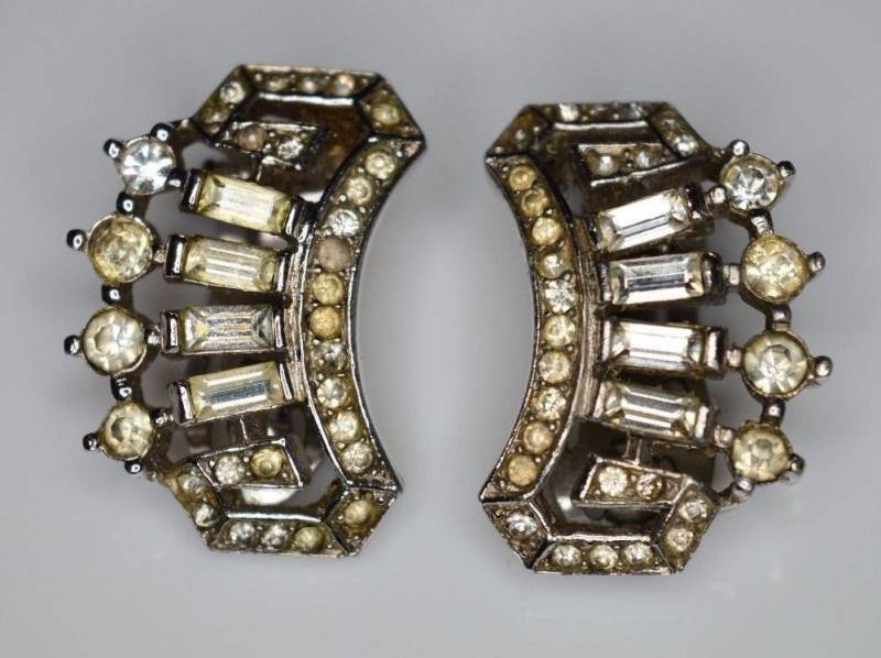 Vintage Krone Trifari 1940Er Jahre Art Deco Klare Strass Ohrclips Alfred Philippe von OrganizedChaosLLCMa