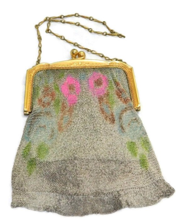 Whiting & Davis Gold Ton Feines Metall Mesh Farbige Floral Clutch Handtasche Geldbörse von OrganizedChaosLLCMa