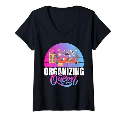 Damen Organisator: Queen Organizer T-Shirt mit V-Ausschnitt von Organizing Gifts