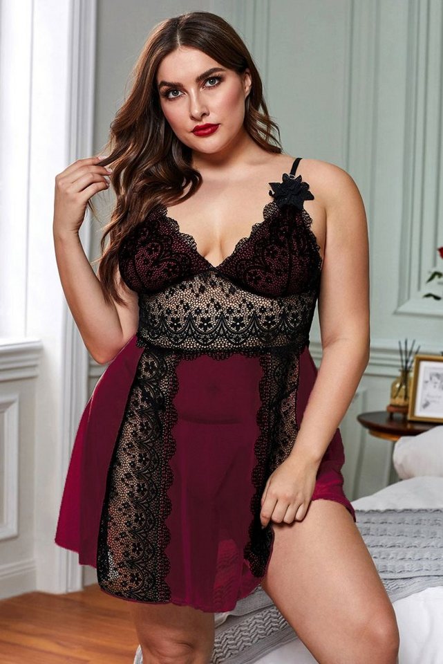 Organza Lingerie Negligé (Negligé + String) Plus Size mit toller Passform und Spitzendetails, Dessous große Größen von Organza Lingerie