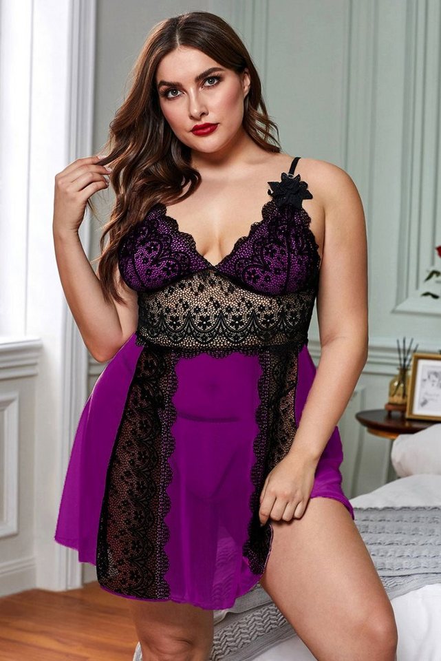 Organza Lingerie Negligé (Negligé + String) Plus Size mit toller Passform und Spitzendetails, sexy Dessous von Organza Lingerie