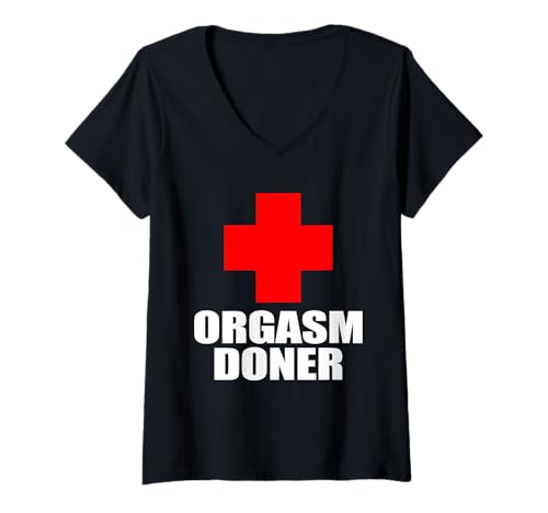 Damen Orgasm Doner T-Shirt mit V-Ausschnitt von Orgasm Doner