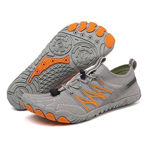 Barfuß-Wanderschuhe für Damen und Herren, schnelltrocknend, sportlich, Wandern, Sport, Reisen, atmungsaktiv und rutschfest, breite Zehenpartie, Wasserschuhe für, Grau, Orange, B, 36 EU von Orgonite