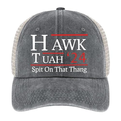 HAWK TUAH Spit On That Thang Hat Trucker Hat Lustige Baseballkappe für Herren Damen Parodie Hut Mesh Cap für Sommer, Grau-B, M-L von Orgonite