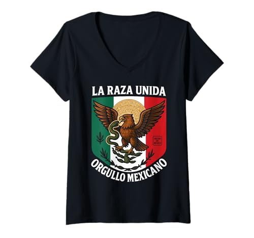 Damen La Raza Unida Orgullo Mexicano Adler Azteca Pride Chingon T-Shirt mit V-Ausschnitt Damen La Raza Unida Orgullo Mexicano Adler Azteca Pride Chingon T-Shirt mit V-Ausschnitt von Orgullo Raza Apparel