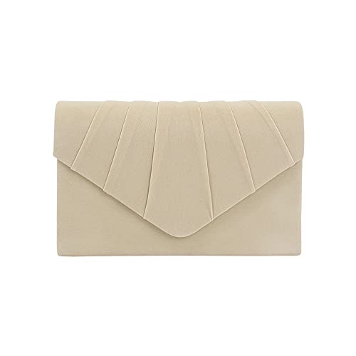 Orichane Damen Abendtasche Plissee Umschlag Clutch Handtasche Samt Geldbörse Hochzeit Party Braut Umhängetasche, Beige, Einheitsgröße von Orichane
