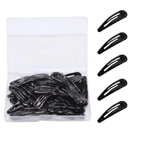 Snap Haarspangen Set, Haarspangen 5 cm Metall, 40 Stück Snap Haarclips mit Box, Rutschfeste Haar Snap Clips Dünnes und Dickes Haar, Haaraccessoires für Mädchen Damen (Schwarz) von Oridaceae