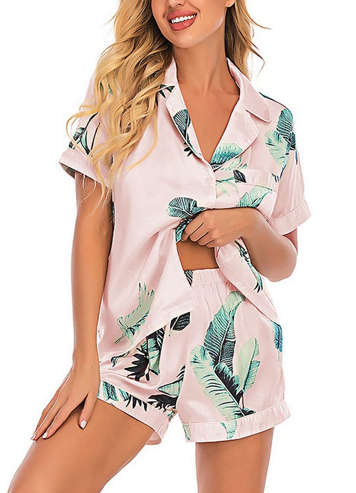 Orient Phoenix Pyjama Damen Sommer-Homewear-Anzug mit bedrucktem Revers und kurzen Ärmeln Bequemer, lässiger, atmungsaktiver, frischer, zweiteiliger dünnes Set von Orient Phoenix