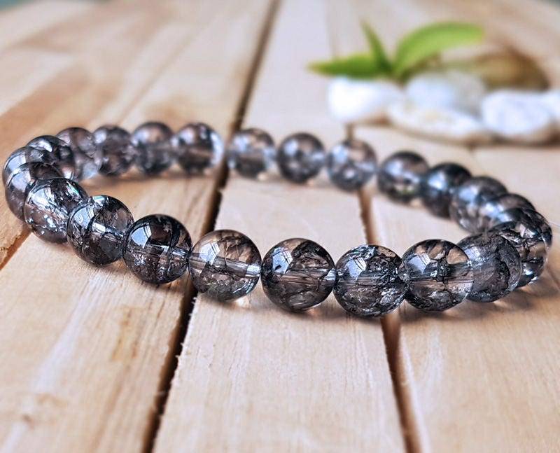 6/8/10mm Schwarzes Stein Armband, Phantom Frauen Natürliches Yoga Heilperle, Schutzarmband B523 von OrientAppeal