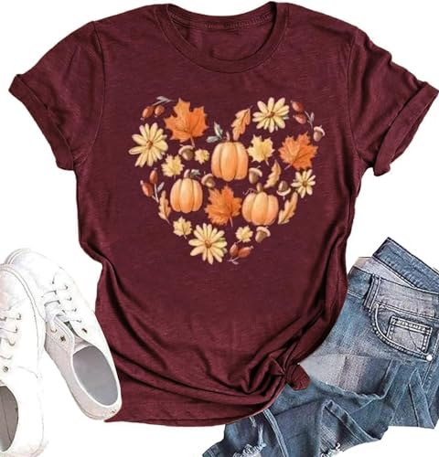 Herbst-Shirts für Damen, Halloween, Kürbis, Grafik-T-Shirt, Thanksgiving, Familie, Truthahn-Top, niedliches Herbst-T-Shirt, A-Dunkelrot 3, Mittel Herbst-Shirts für Damen, Halloween, Kürbis, Grafik-T-Shirt, Thanksgiving, Familie, Truthahn-Top, niedliches Herbst-T-Shirt, A-Dunkelrot 3, Mittel von Oriental Pearl