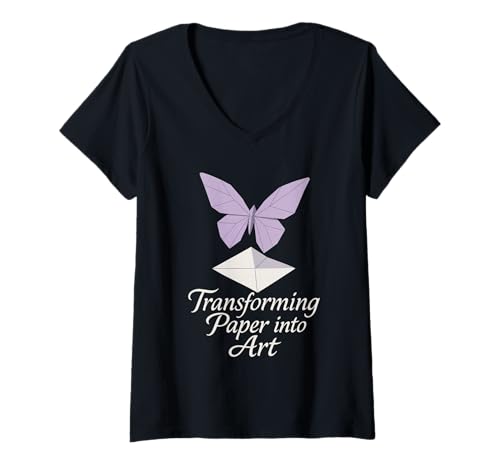 Damen Origami-Künstlerpapier, zusammenklappbar, für Hobby, modularer Kranich T-Shirt mit V-Ausschnitt Damen Origami-Künstlerpapier, zusammenklappbar, für Hobby, modularer Kranich T-Shirt mit V-Ausschnitt von Origami Club Gift One Fold at a Time Paper Art