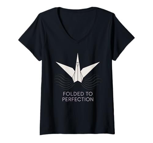 Damen Origami-Künstlerpapier, zusammenklappbar, für Hobby, modularer Kranich T-Shirt mit V-Ausschnitt von Origami Club Gift One Fold at a Time Paper Art