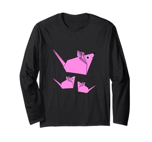 Mäuse-Hemd, niedlich, rosa, Origami, Mutter Maus und Baby-Mäuse Langarmshirt von Origami Shirt Designs