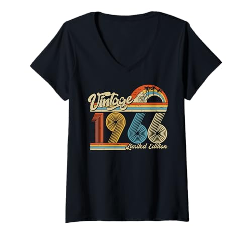 Damen 1966 Vintage Jahrgang Geburtstag Retro Herren Damen Geschenk T-Shirt mit V-Ausschnitt von Original 1966 Geburtstag Legende Mann Frau Deko