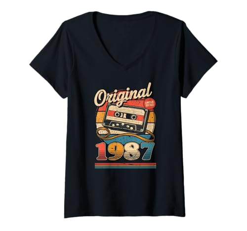 Damen 38.Geburtstag Retro Vintage 1987 Mann Frau T-Shirt mit V-Ausschnitt von Original 38. Geburtstag 38 Jahre Herren Damen Deko
