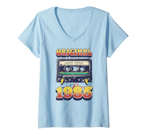 Damen 40.Geburtstag Retro Vintage 1985 Mann Frau Geschenk T-Shirt mit V-Ausschnitt von Original 40. Geburtstag 40 Jahre Herren Damen Deko
