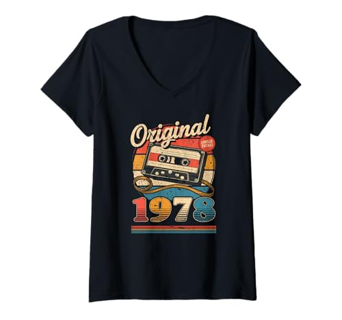 Damen 47.Geburtstag Retro Vintage 1978 Mann Frau T-Shirt mit V-Ausschnitt von Original 47. Geburtstag 47 Jahre Herren Damen Deko