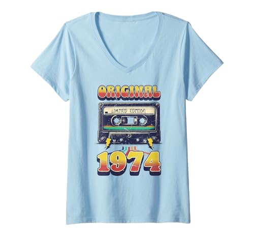 Damen 51.Geburtstag Retro Vintage 1974 Mann Frau Geschenk T-Shirt mit V-Ausschnitt von Original 51. Geburtstag 51 Jahre Herren Damen Deko