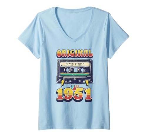 Damen 74.Geburtstag Retro Vintage 1951 Mann Frau Geschenk T-Shirt mit V-Ausschnitt Damen 74.Geburtstag Retro Vintage 1951 Mann Frau Geschenk T-Shirt mit V-Ausschnitt von Original 74. Geburtstag 74 Jahre Herren Damen Deko