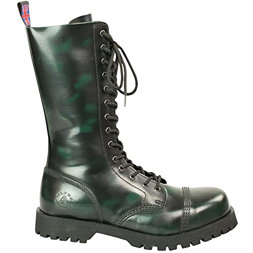 Alpha Rangers 14-loch Boot Festival Army Gothic Leder Springerstiefel Stahlkappe Grün Rub Off 5028 UK 6 / EU 40 von Original Alpha Rangers