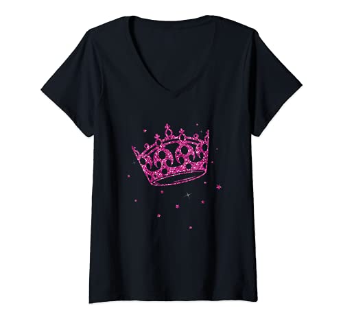 Original Art by Christine Krahl Damen Krone Kostüm für Prinzessin Königin mit Sternen Geschenkidee T-Shirt mit V-Ausschnitt Schwarz S von Original Art by Christine Krahl