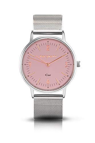 Bergmann Damen Herren Armbanduhr COR Silber Analog Quarz Rosa Zifferblatt silbernes Mesharmband von Bergmann