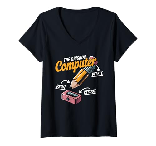 Damen Der Originalcomputer ist Pencil Sarcastic Tech Print Delete T-Shirt mit V-Ausschnitt Damen Der Originalcomputer ist Pencil Sarcastic Tech Print Delete T-Shirt mit V-Ausschnitt von Original Computer Is Pencil Tech Print Delete