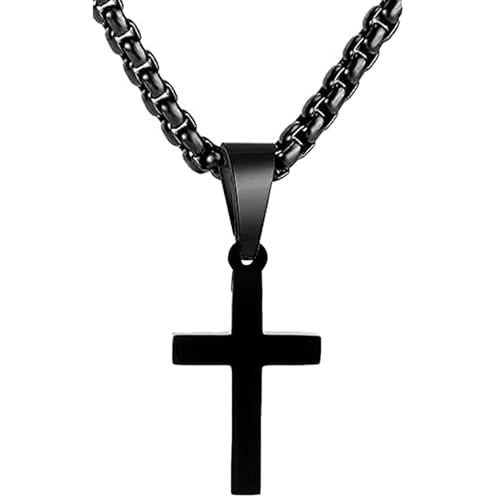 Cross® | Schwarze Halskette mit Kreuz | Anhänger und Kette aus Edelstahl | Geflochtene Kette | Modernes und robustes Design | Inklusive schwarzer Magnetbox | Geschenkidee | OriginalCorner® von Original Cup