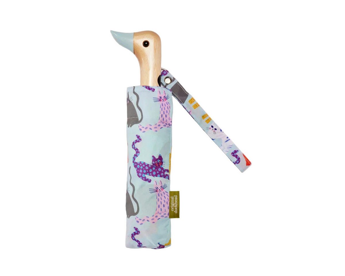 Original Duckhead Taschenregenschirm ORIGINAL DUCKHEAD EU Regenschirm mit Entenkopf - Arty Cats Ice Blue von Original Duckhead