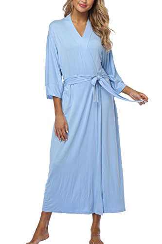 Frauen Weiche Lange Roben Modal Wrap Morgenmantel Leichte Kimonos Robe Voller Länge Strick Bademantel Mit Taschen, Hell, blau, X-Large von Original Kimono