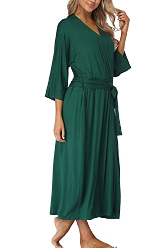 Weicher langer Kimono-Bademantel für Damen, leicht, volle Länge, Strick-Bademantel mit Taschen, lässiger Damen-Bademantel, Grün , Medium von Original Kimono