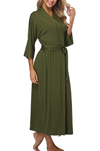 Weicher langer Kimono-Bademantel für Damen, leicht, volle Länge, Strick-Bademantel mit Taschen, lässiger Damen-Bademantel, Oliv/Blatt für mich (Leaf It to Me), Medium von Original Kimono