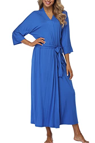 Weicher langer Kimono-Bademantel für Damen, leicht, volle Länge, Strick-Bademantel mit Taschen, lässiger Morgenmantel für Damen, Königsblau, Small von Original Kimono