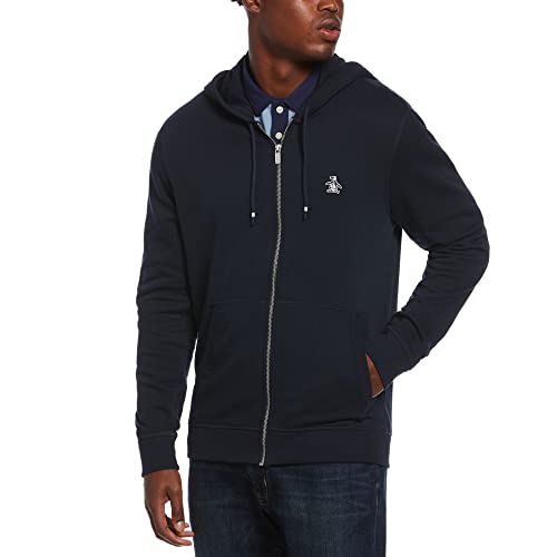 Original Penguin Herren L/S Sticker Pete Full Zip Fleece Hoodie Kapuzenpullover, Dunkler Saphir, L von Original Penguin