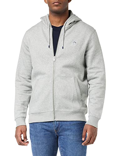 Original Penguin Herren L/S Sticker Pete Full Zip Fleece Hoodie Kapuzenpullover, Rain Heather, L von Original Penguin