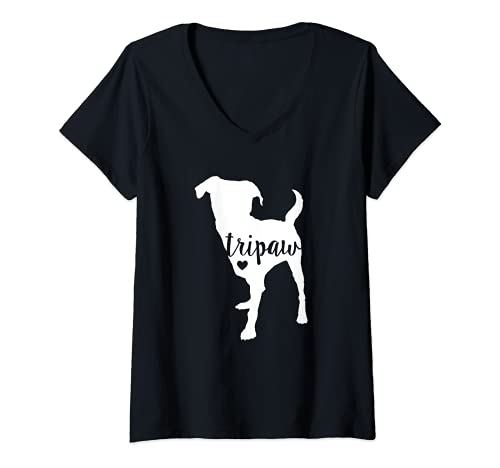 Damen Tripaw Dog, dreibeiniger Hund, Tripaw Mom, Dreibein Hund T-Shirt mit V-Ausschnitt Damen Tripaw Dog, dreibeiniger Hund, Tripaw Mom, Dreibein Hund T-Shirt mit V-Ausschnitt von Original Sock Dogs