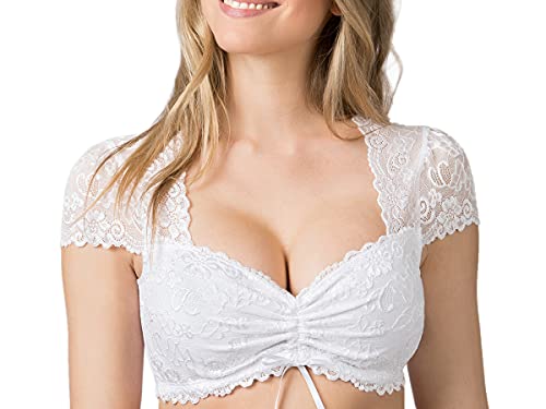 Stockerpoint Dirndlbluse Jasmin Spitze | Spitzendirndlbluse Herzausschnitt Flügelarm Kurzarm | Dirndl Bluse (weiß, 34) von Original Stockerpoint GmbH