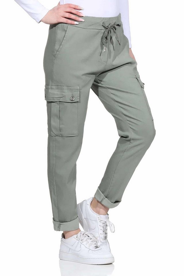 OriginalYou Cargohose Damen Freizeithose Schlupfhose moderne Stoffhose mit elastischem Bund, moderne Cargo Taschen 36-44 von OriginalYou