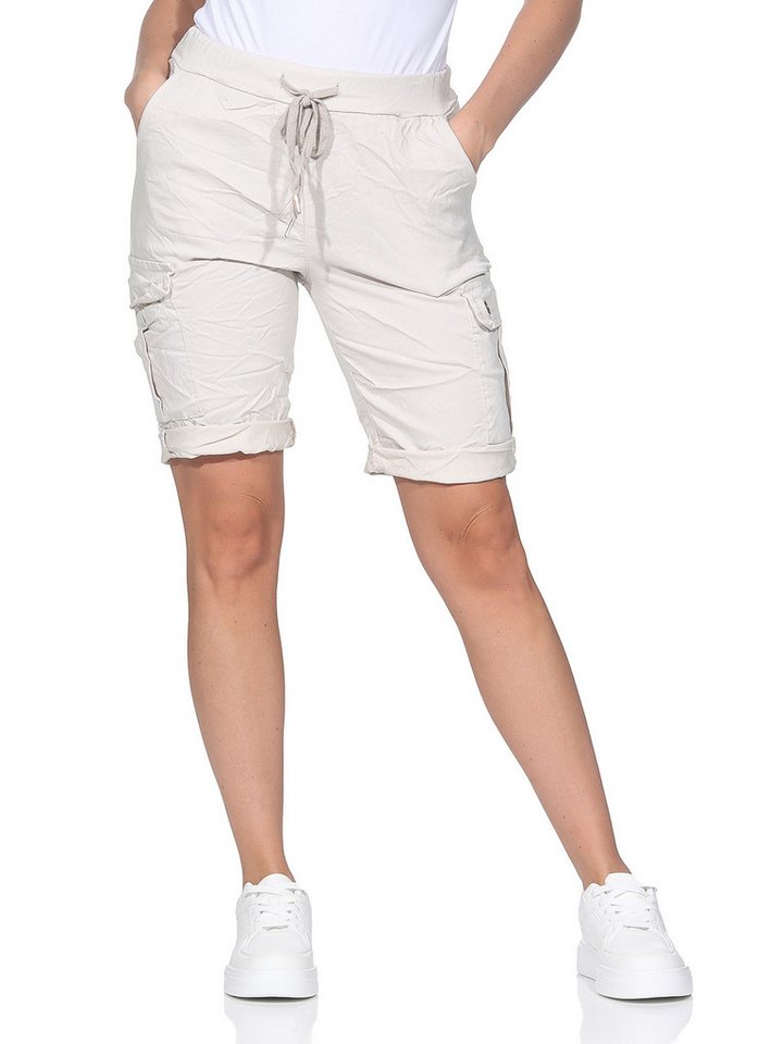 OriginalYou Cargoshorts Damen kurze Sommer Hose Stretch Bermuda Gummizug und Schnürung moderner Knitterlook, mit Gummizug & Schnürung von OriginalYou