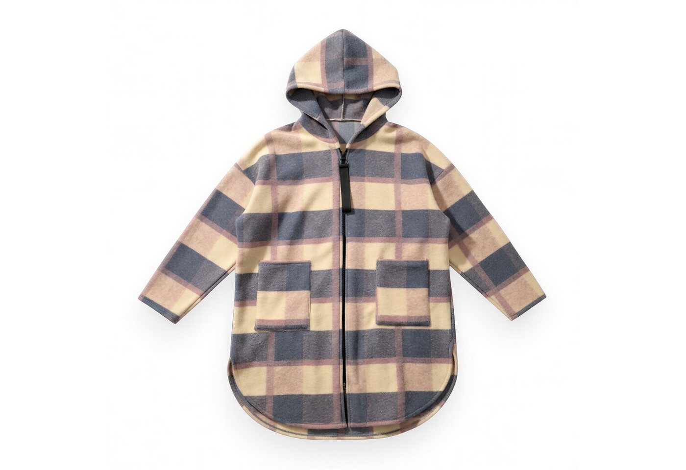 OriginalYou Kurzmantel Moderne Damen Karo Fleecejacke mit großen Taschen und Kapuze von OriginalYou