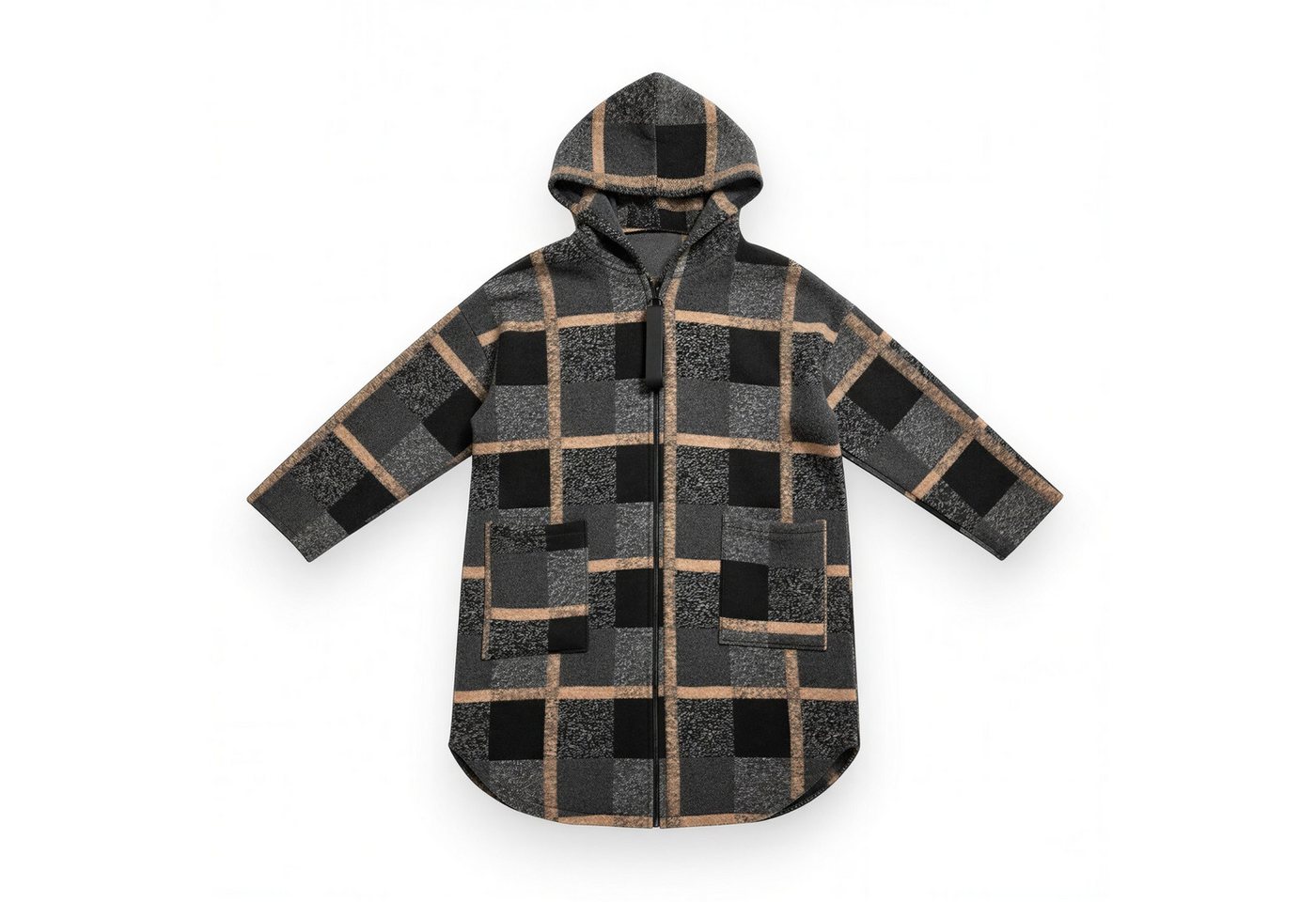 OriginalYou Kurzmantel Moderne Damen Karo Fleecejacke mit großen Taschen und Kapuze von OriginalYou