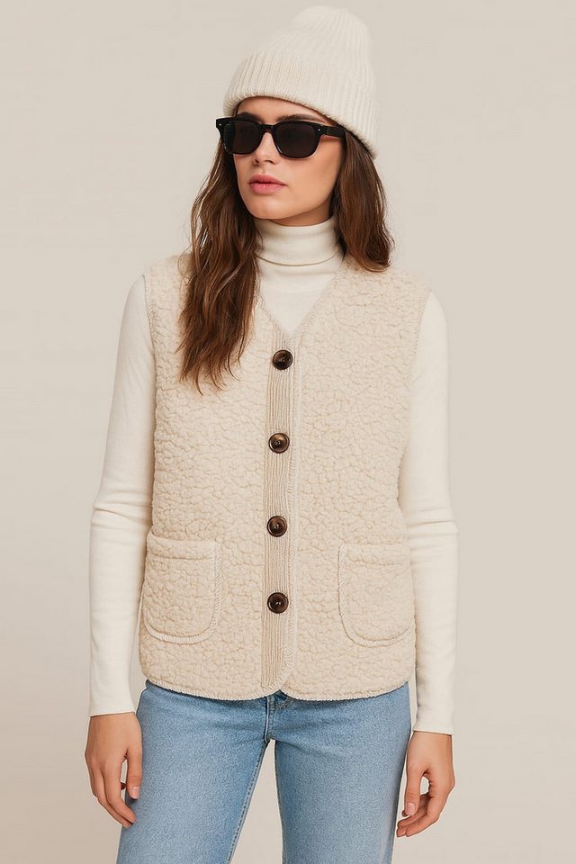 May Gem Kurzweste Kuschelweiche Damen Bouclé Weste mit Samt Cord Details 38-42 Einheitsgröße - 38-40 (lässig) & 40-42 (klassisch) von May Gem