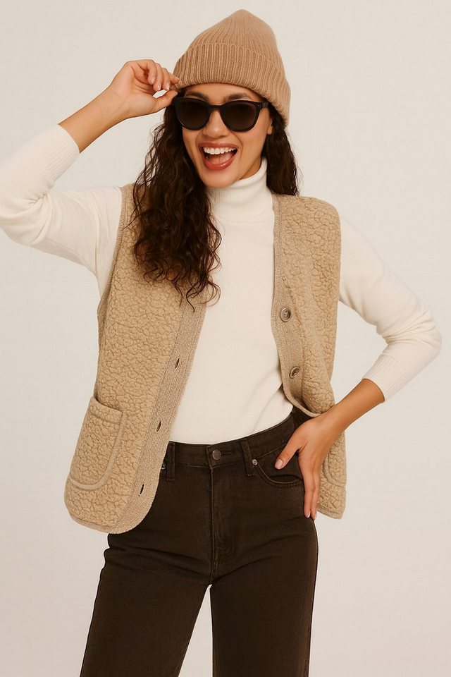 May Gem Kurzweste Kuschelweiche Damen Bouclé Weste mit Samt Cord Details 38-42 Einheitsgröße - 38-40 (lässig) & 40-42 (klassisch) von May Gem