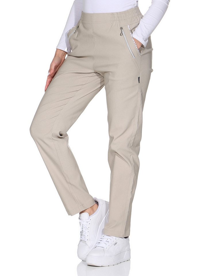 OriginalYou Schlupfhose Damen Stoffhose leichte Stretchhose Freizeithose mit elastischem Bund, farblich abgesetzte Taschen von OriginalYou