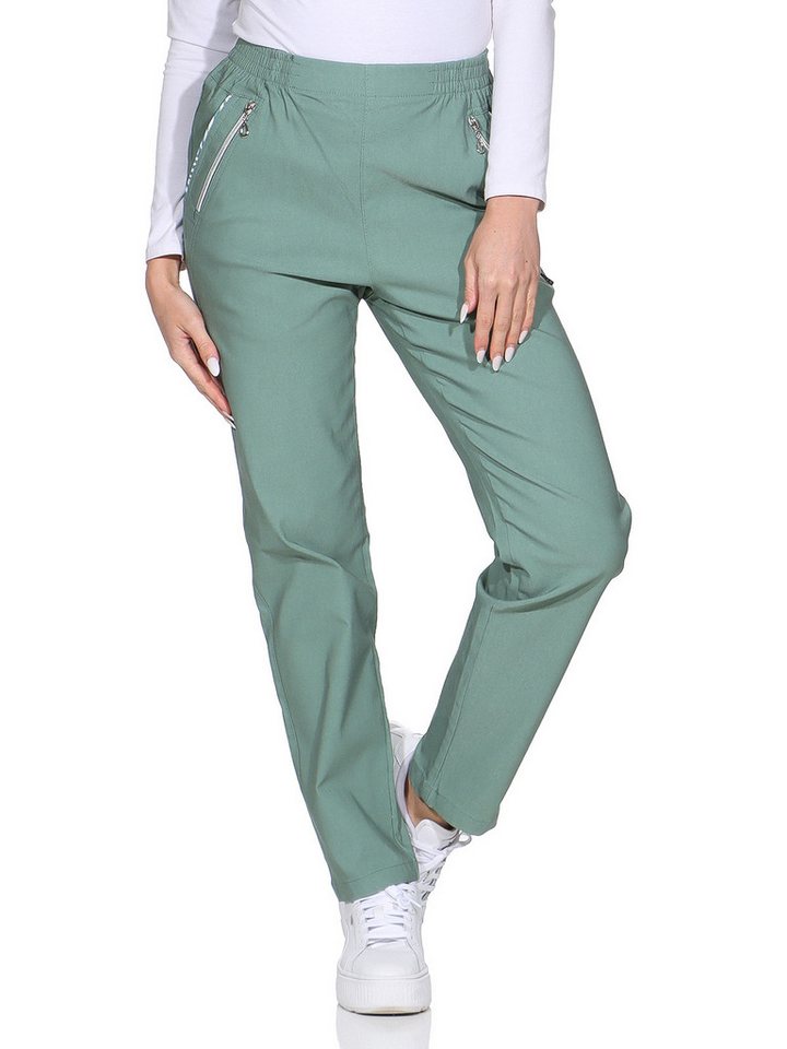OriginalYou Schlupfhose Damen Stoffhose leichte Stretchhose Freizeithose mit elastischem Bund, farblich abgesetzte Taschen von OriginalYou